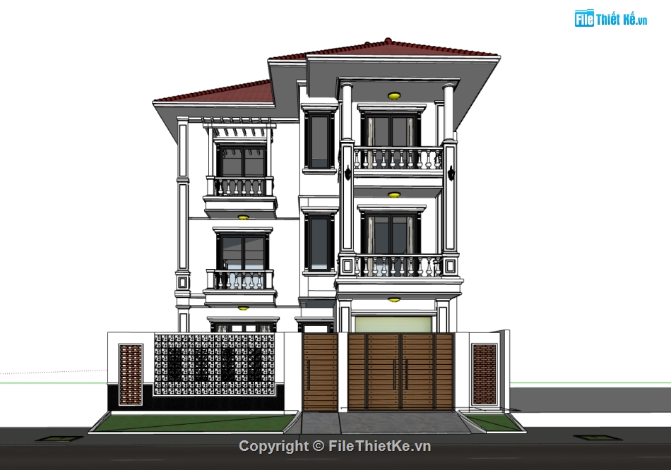 su biệt thự,sketchup biệt thự,biệt thự 3 tầng