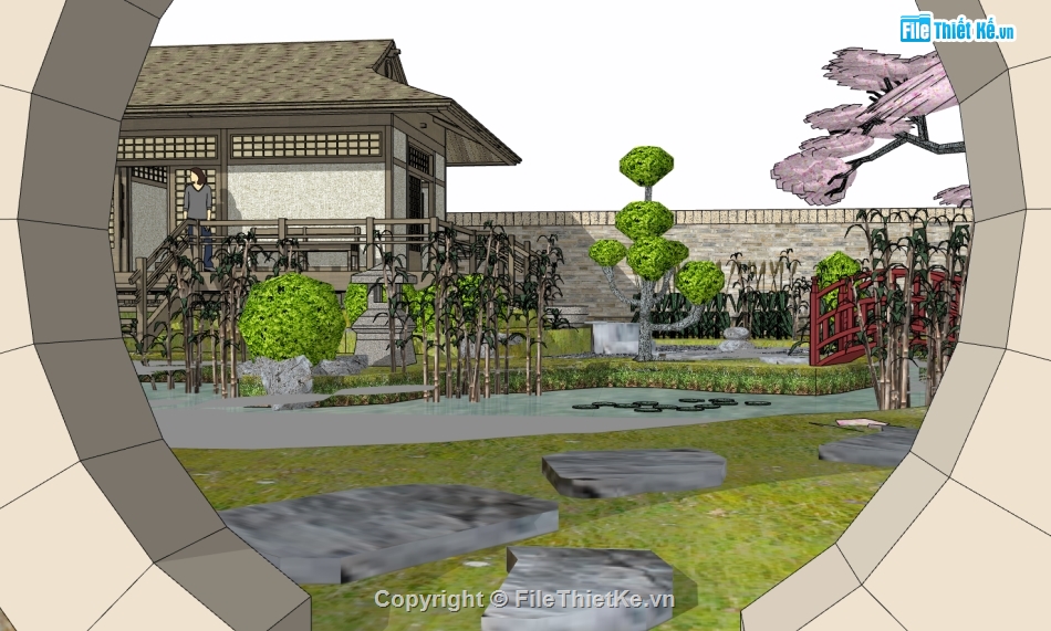 cảnh quan sân vườn,sketchup sân vườn,su sân vườn