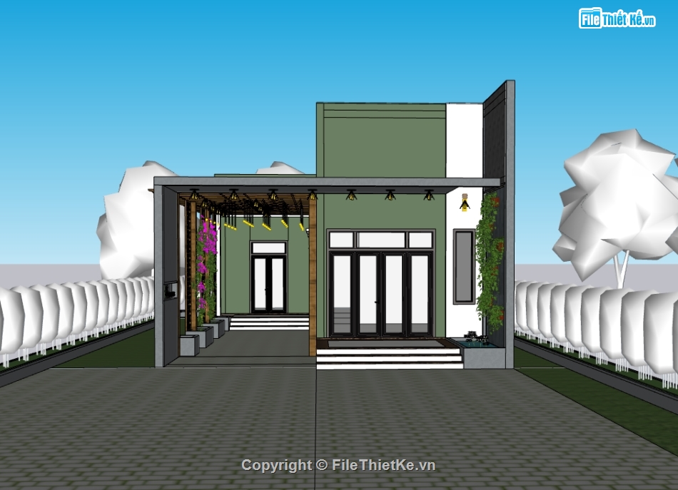 nhà 1 tầng,su nhà 1 tầng,sketchup nhà 1 tầng