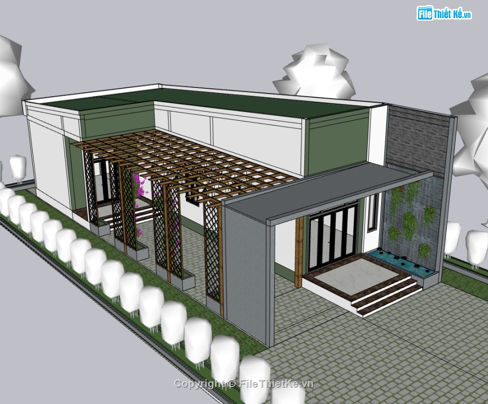 nhà 1 tầng,su nhà 1 tầng,sketchup nhà 1 tầng