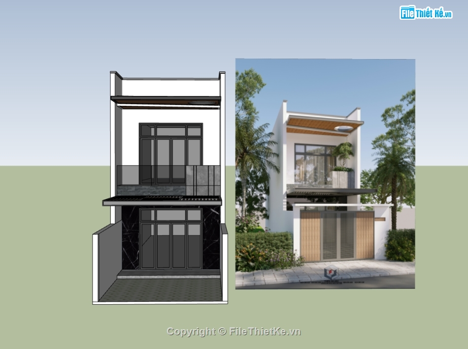 su nhà phố,sketchup nhà phố,su nhà phố 2 tầng,sketchup nhà phố 2 tầng