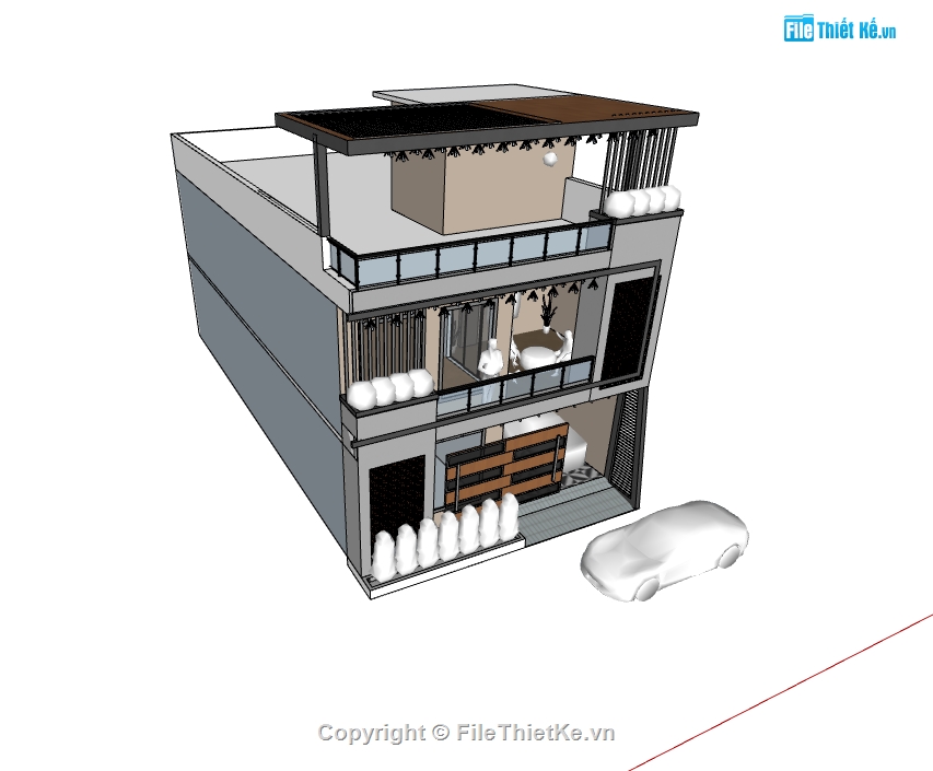 nhà phố 2 tầng,sketchup nhà phố 2 tầng,su nhà phố 2 tầng