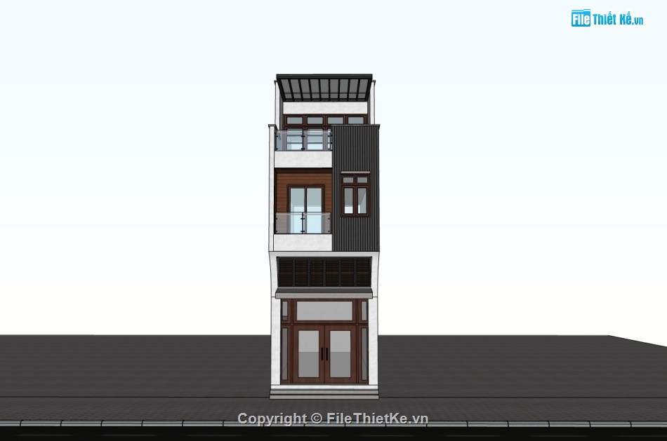 nhà phố 3 tầng,su nhà phố,sketchup nhà phố