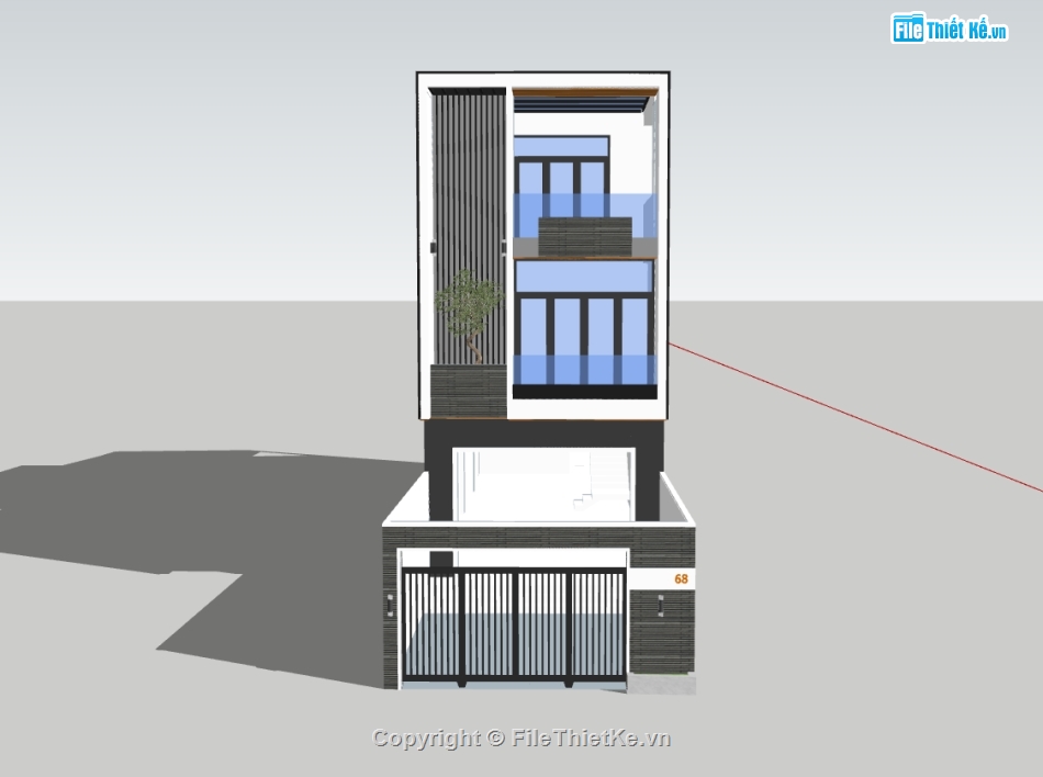 nhà phố 3 tầng,su nhà phố,sketchup nhà phố,sketchup 2 tầng