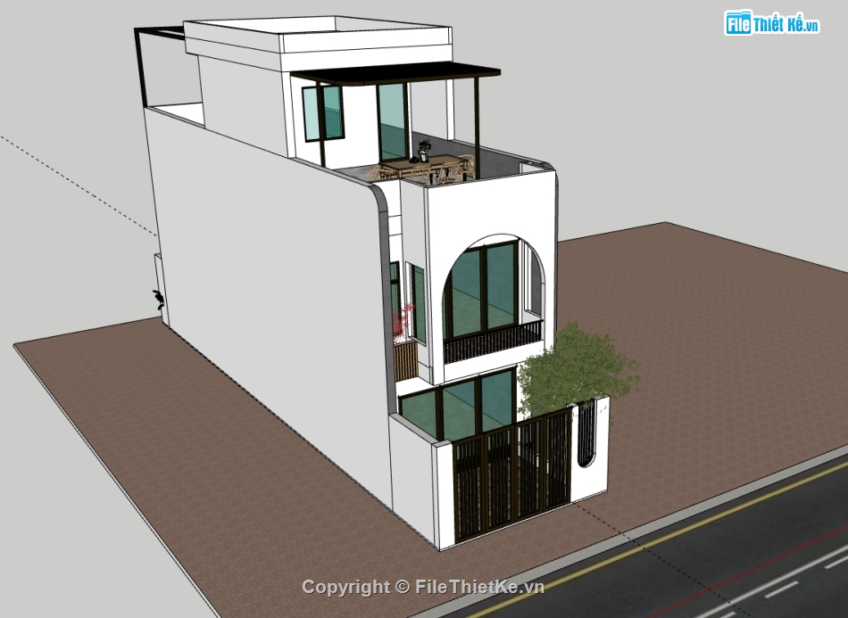 nhà phố 3 tầng,su nhà phố,sketchup nhà phố