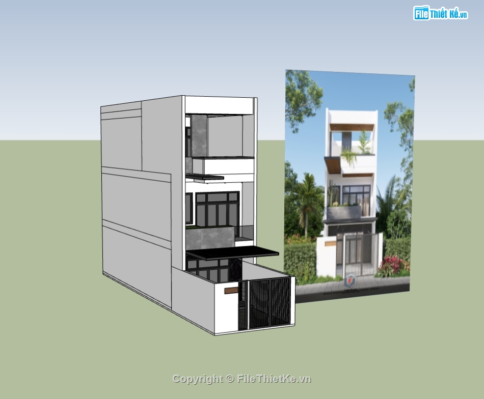 nhà phố 3 tầng,su nhà phố,sketchup nhà phố,su nhà phố 3 tầng