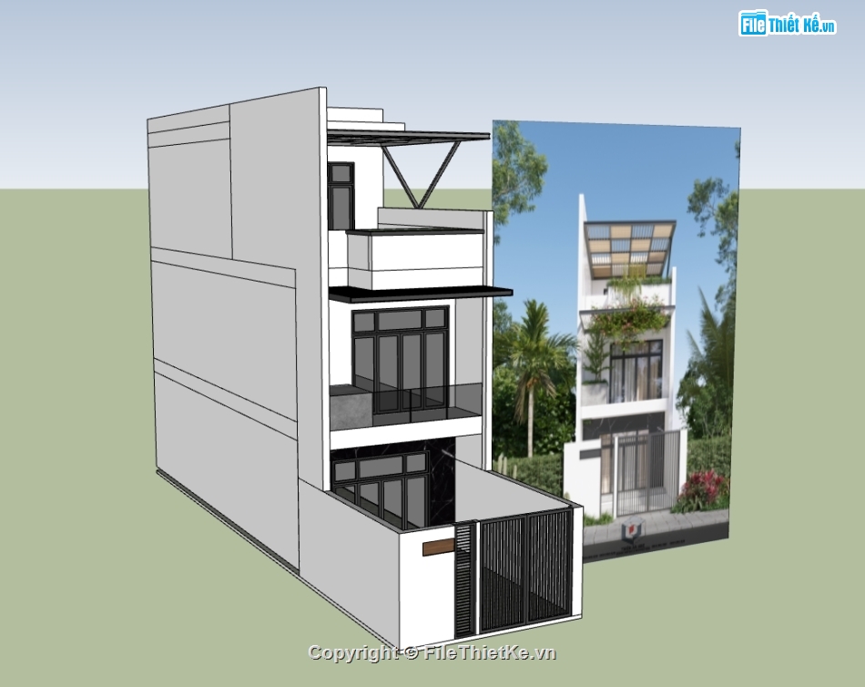 nhà phố 3 tầng,su nhà phố,sketchup nhà phố