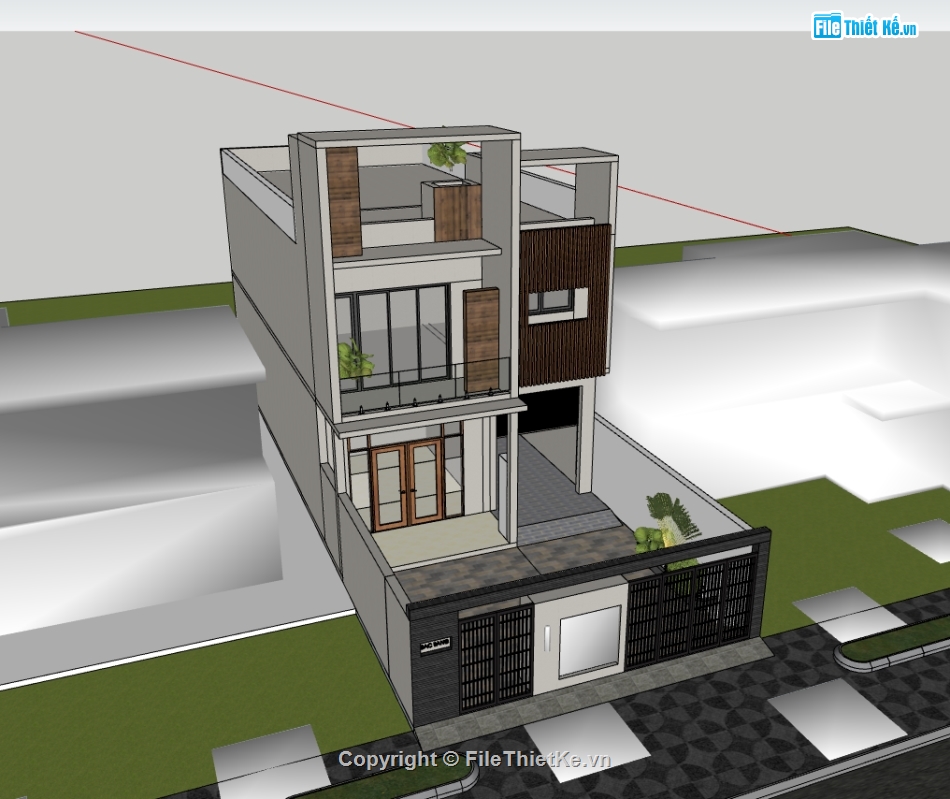 su nhà phố,sketchup nhà phố,nhà phố 3 tầng