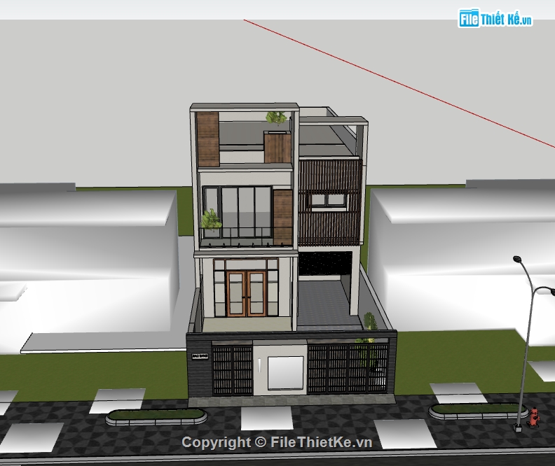 su nhà phố,sketchup nhà phố,nhà phố 3 tầng