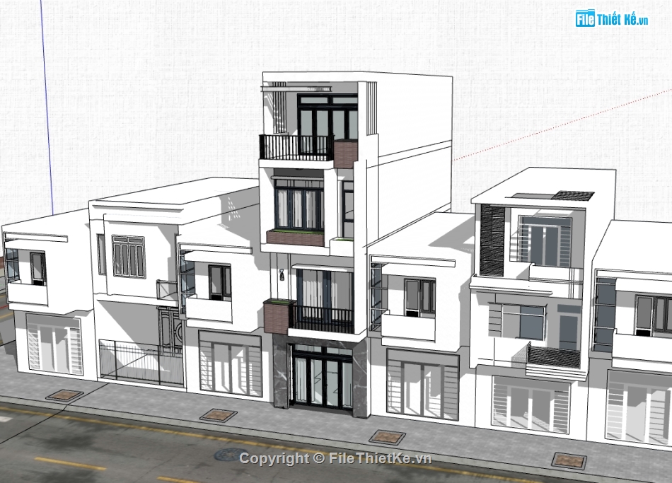 nhà 4 tầng,su nhà phố 4 tầng,sketchup nhà phố