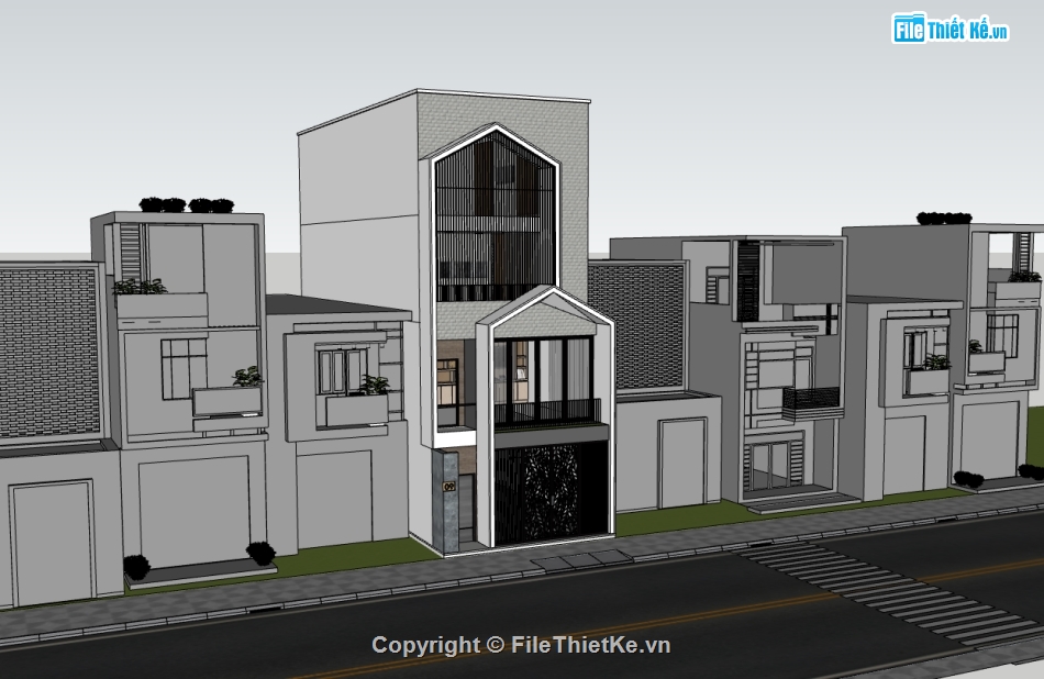 nhà 4 tầng,su nhà phố,sketchup nhà phố