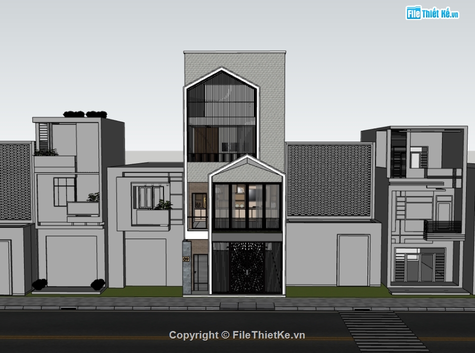 nhà 4 tầng,su nhà phố,sketchup nhà phố