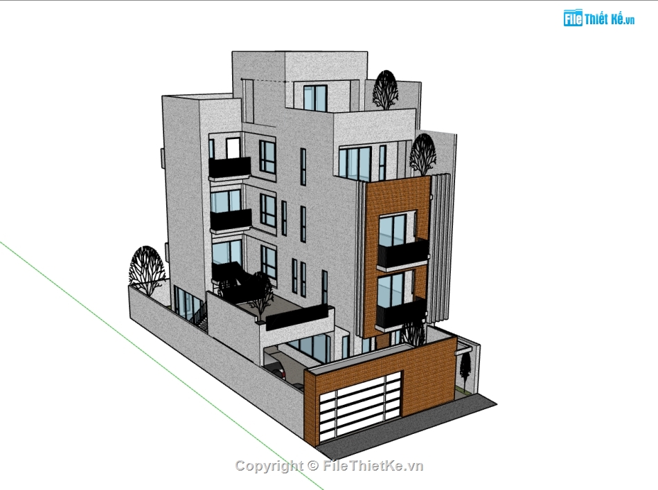 su nhà phố,sketchup nhà phố,nhà phố 4 tầng