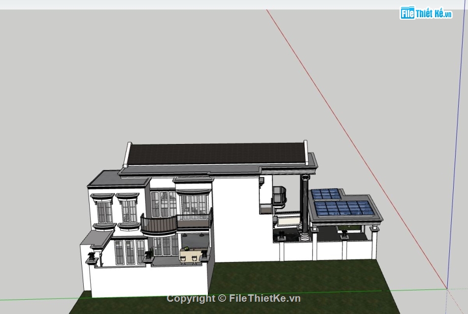 biệt thự 2 tầng,model su biệt thự 2 tầng,biệt thự tân cổ điển,sketchup biệt thự 2 tầng