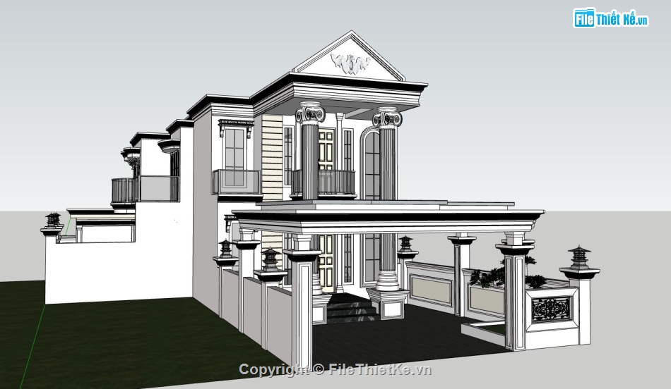 biệt thự 2 tầng,model su biệt thự 2 tầng,biệt thự tân cổ điển,sketchup biệt thự 2 tầng