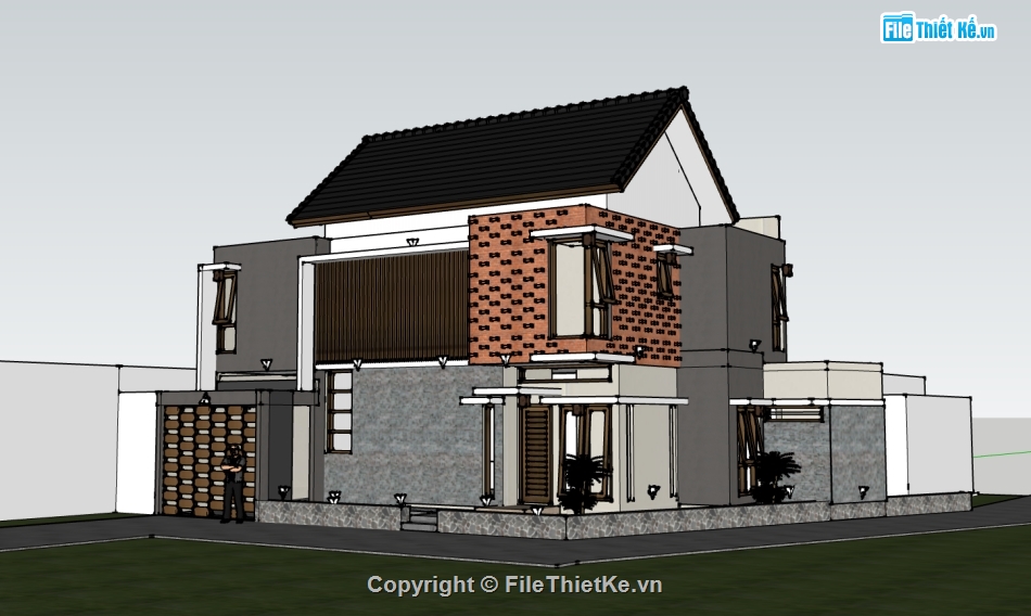 biệt thự 2 tầng,su biệt thự,sketchup biệt thự