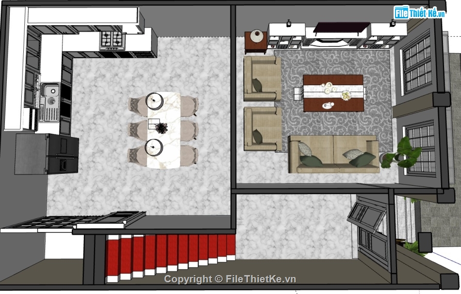 Mẫu thiết kế tầng 1,su nội thất,sketchup nội thất