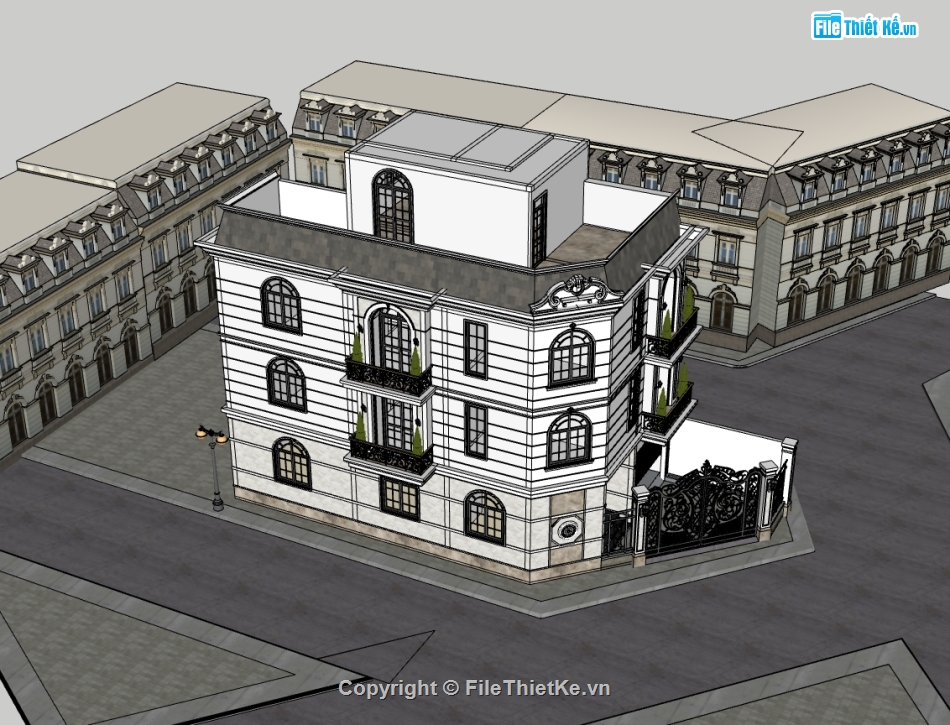 su tòa nhà,su nhà 3 tầng,sketchup nhà 3 tầng