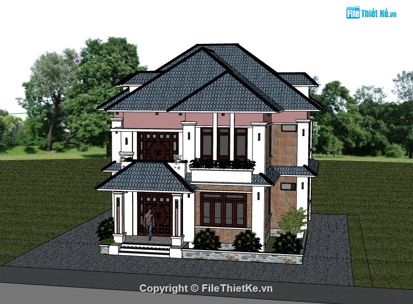 Biệt thự 2 tầng,model su biệt thự 2 tầng,file sketchup biệt thự 2 tầng