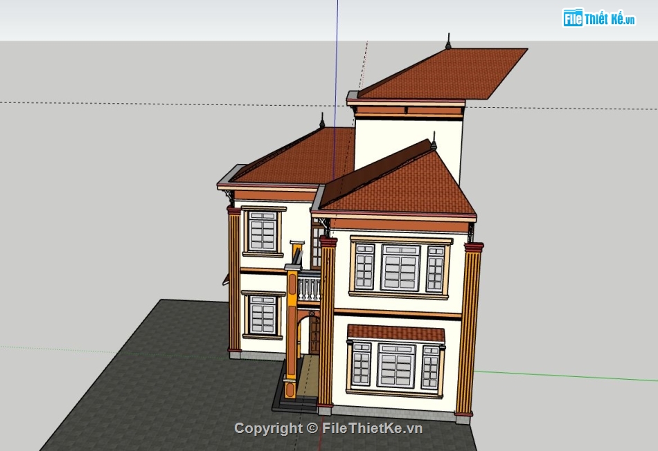 thiết kế biệt thự 2 tầng,model biệt thự 2 tầng,phối cảnh biệt thự 2 tầng,file sketchup biệt thự 2 tầng