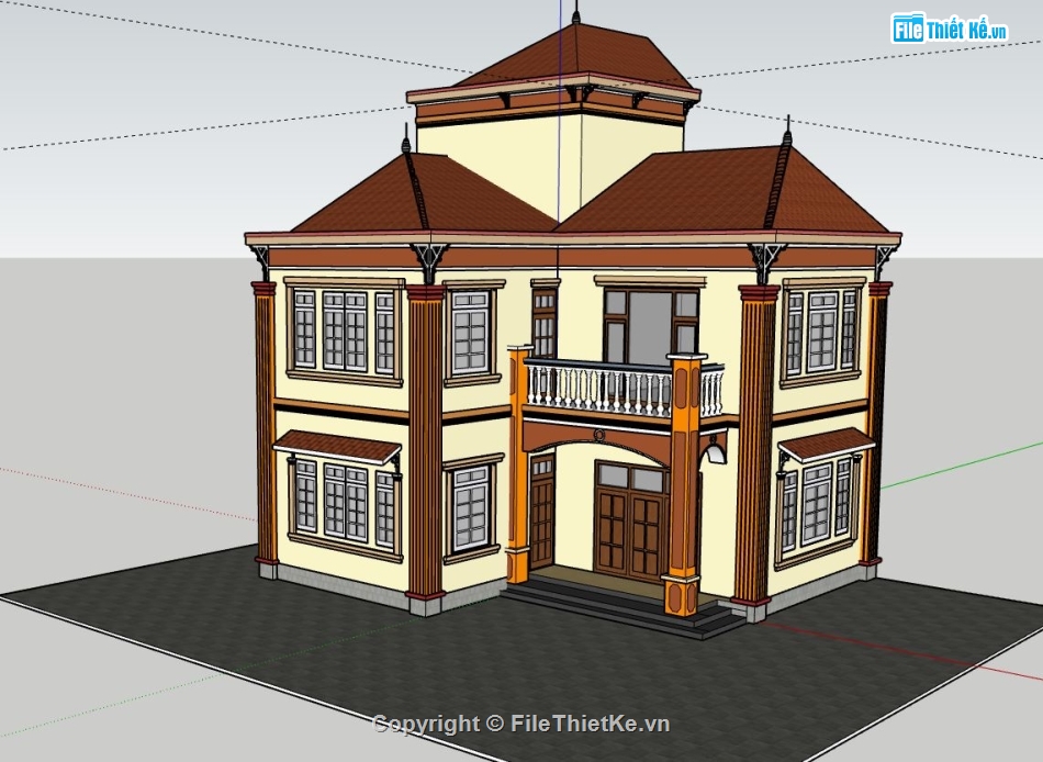 thiết kế biệt thự 2 tầng,model biệt thự 2 tầng,phối cảnh biệt thự 2 tầng,file sketchup biệt thự 2 tầng