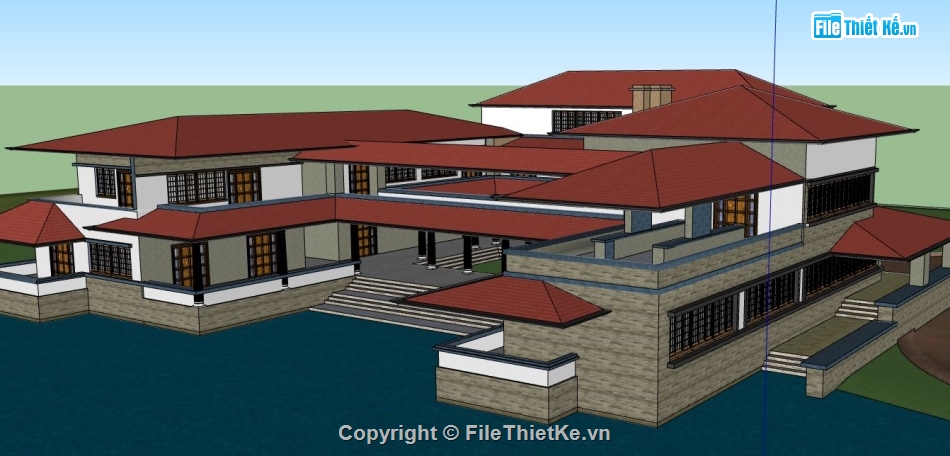 biệt thự 2 tầng,thiết kế biệt thự 2 tầng,file sketchup biệt thự 2 tầng