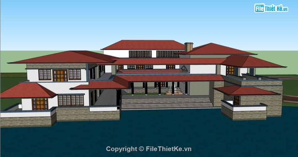 biệt thự 2 tầng,thiết kế biệt thự 2 tầng,file sketchup biệt thự 2 tầng