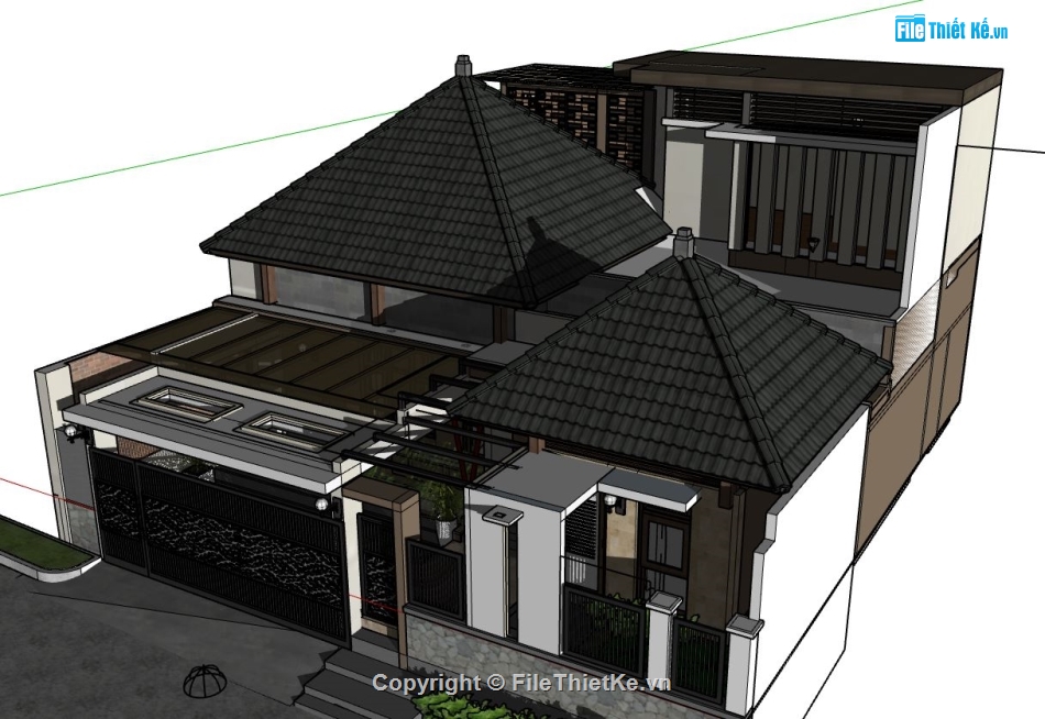 thiết kế biệt thự 2 tầng,phối cảnh biệt thự 2 tầng,model su biệt thự 2 tầng,sketchup biệt thự 2 tầng