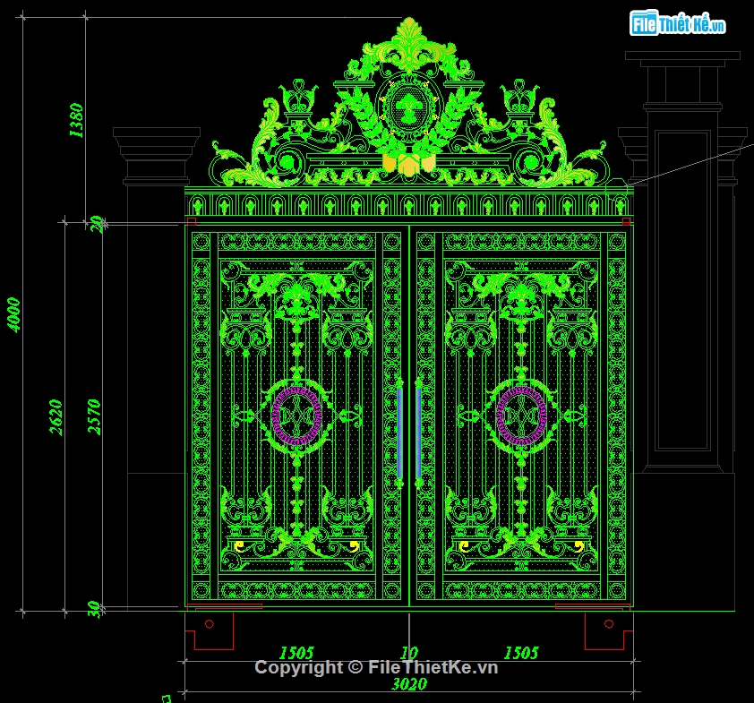 Cổng CNC 2 cánh đẹp,File cad cổng cnc 2 cánh,Autocad cổng cnc 2 cánh,cổng biệt thự cnc,mẫu cổng biệt thự cnc