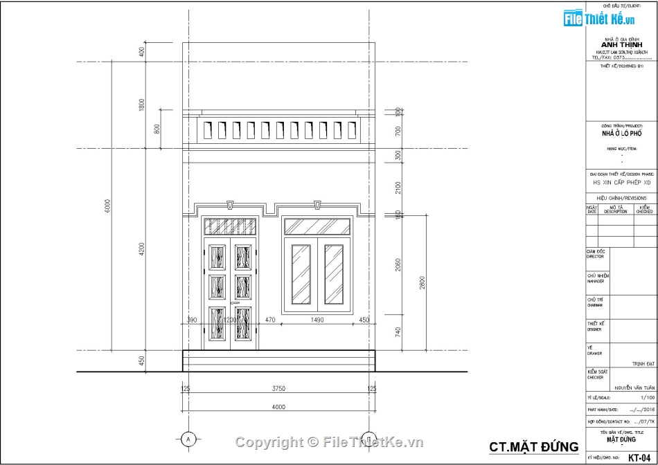 Nhà phố 1 tầng,Thiết kế nhà 1 tầng gác xép,File,Thiế kế 1 tầng gác lửng,Bản vẽ cấp phép nhà 4x16m,File Autocad thiết kế cấp phép nhà phố