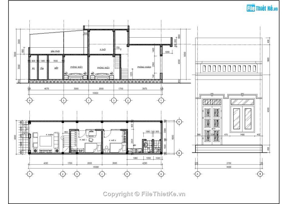 Nhà phố 1 tầng,Thiết kế nhà 1 tầng gác xép,File,Thiế kế 1 tầng gác lửng,Bản vẽ cấp phép nhà 4x16m,File Autocad thiết kế cấp phép nhà phố