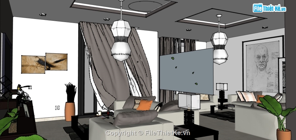 sketchup phòng khách,thiết kế phòng khách sketchup,phòng khách hiện đại,mẫu phòng khách hiện đại su