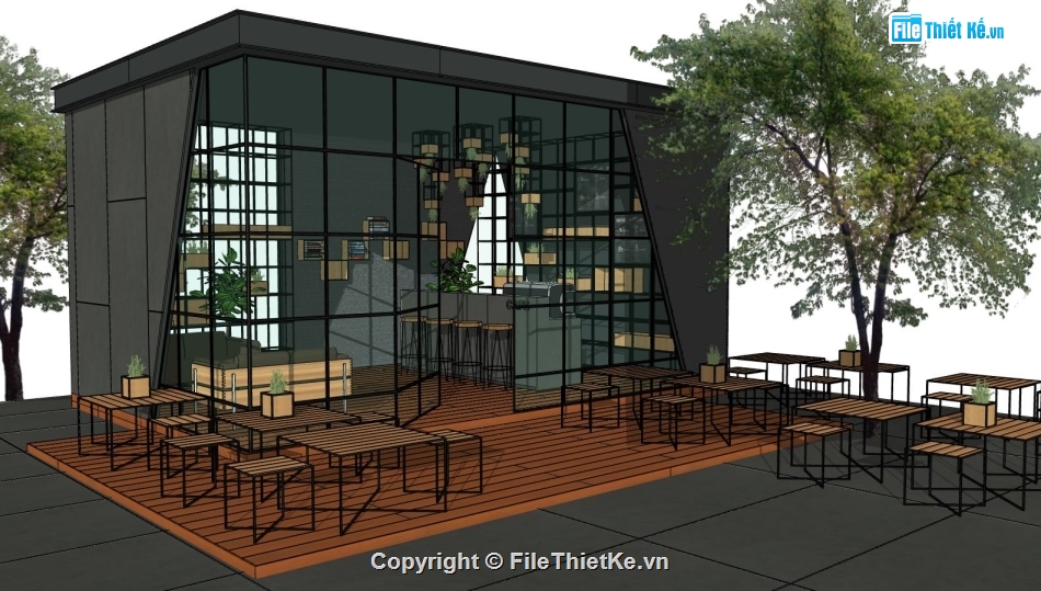 quán cà phê sketchup,file sketchup quán cafe,sketchup thiết kế quán cafe