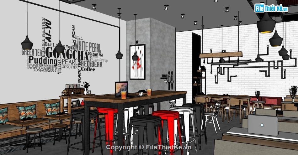 quán đồ uống su,file sketchup quán cafe,model quán trà sữa