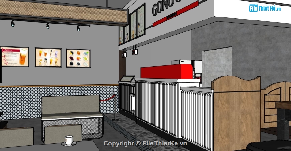 quán đồ uống su,file sketchup quán cafe,model quán trà sữa