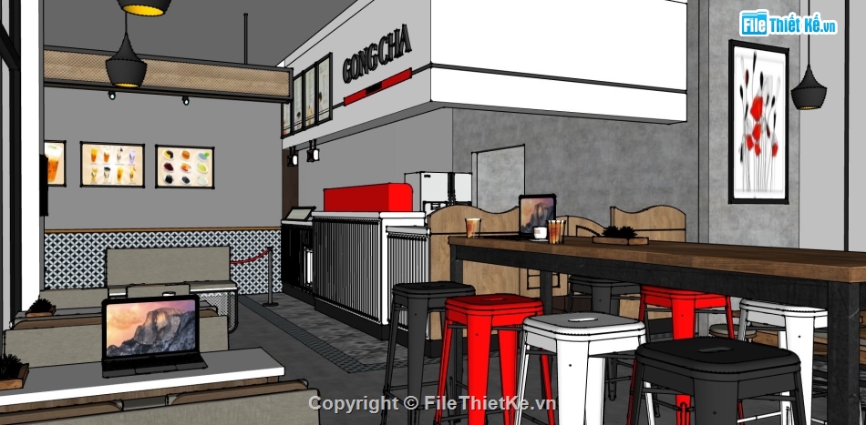 quán đồ uống su,file sketchup quán cafe,model quán trà sữa