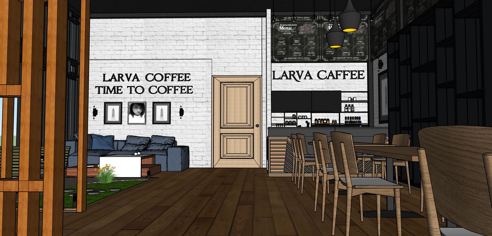 sketchup thiết kế quán cafe,sketchup coffee,mẫu quán cà phê sketchup,model quán coffee