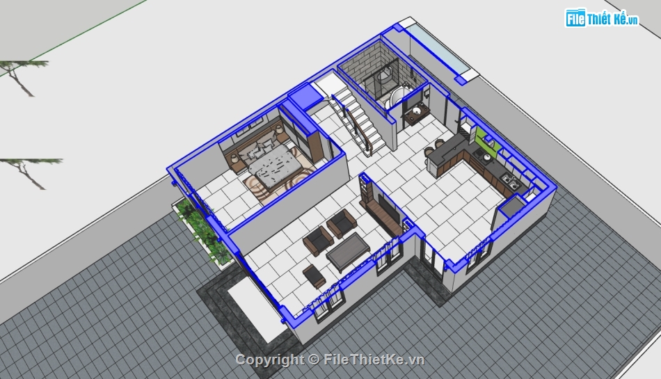 File Sketchup biệt thự,Biệt thự 2 tầng hiện đại,Thiết kế biệt thự,biệt thự 2 tầng