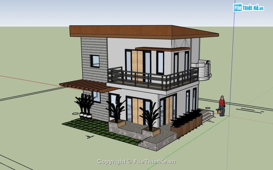 Mẫu nhà phố,thiết kế nhà 2 tầng,file sketchup nhà phố 2 tầng,mẫu nhà phố 2 tầng hiện đại