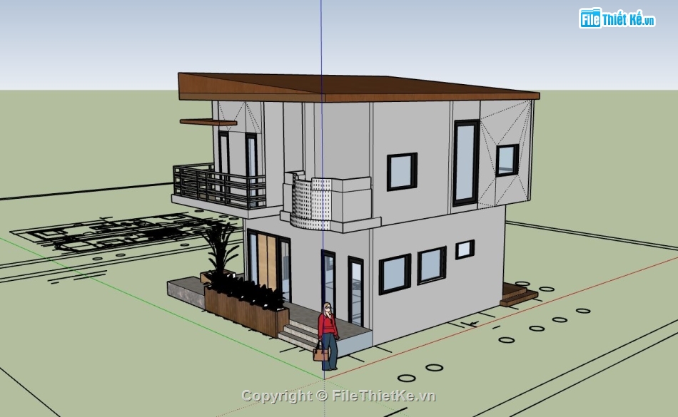 Mẫu nhà phố,thiết kế nhà 2 tầng,file sketchup nhà phố 2 tầng,mẫu nhà phố 2 tầng hiện đại