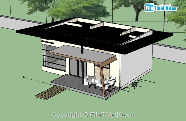 Biệt thự 1 tầng,model su biệt thự 1 tầng,biệt thự 1 tầng file su,sketchup biệt thự 1 tầng,biệt thự 1 tầng sketchup