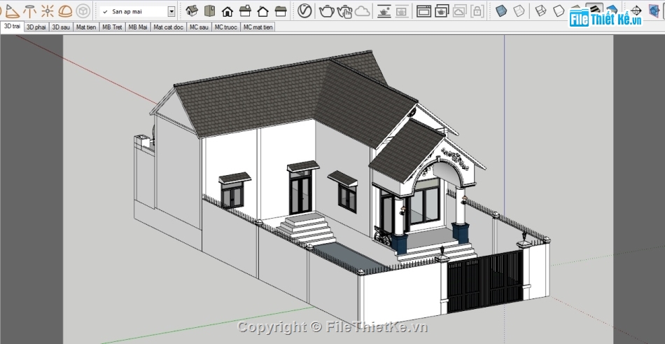 nhà cấp 4 chữ l,Nhà cấp 4 10x13m,cad nhà cấp 4,sketchup nhà cấp 4,bản vẽ nhà cấp 4,thiết kế nhà cấp 4