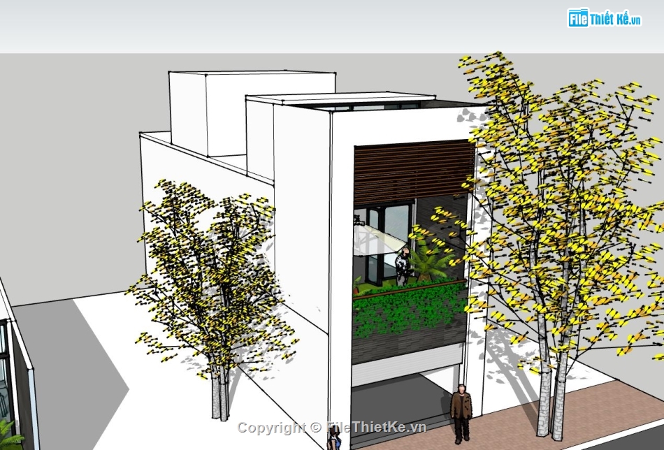 nhà phố 2 tầng,nhà phố hiện đại,file sketchup nhà phố hiện đại