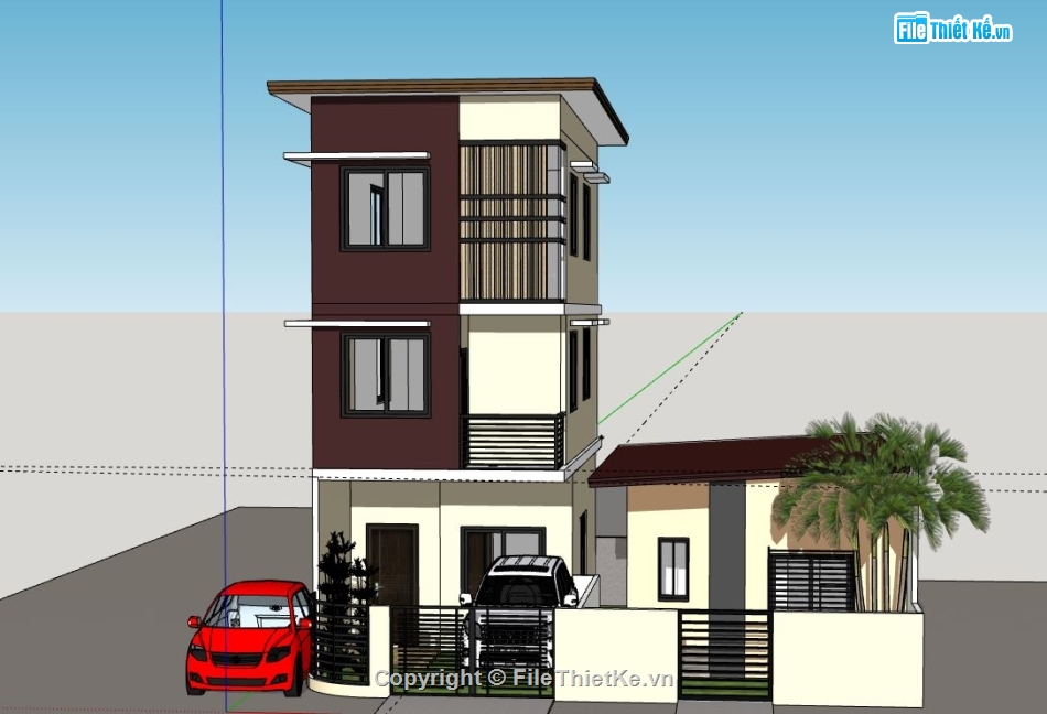 Nhà phố 3 tầng,model su nhà phố 3 tầng,model sketchup nhà phố 3 tầng