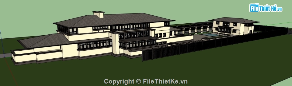 biệt thự 2 tầng,su biệt thự 2 tầng,phối cảnh biệt thự 2 tầng,file sketchup biệt thự 2 tầng