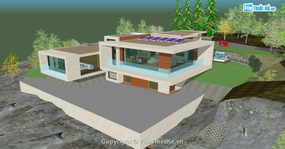 biệt thự villa 2 tầng,model sketchup villa 2 tầng,bao cảnh villa 2 tầng sketchup