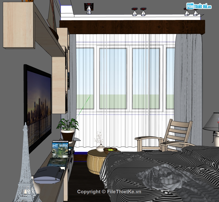 model sketchup phòng ngủ,phòng ngủ hiện đại file sketchup,file 3d su phòng ngủ đẹp