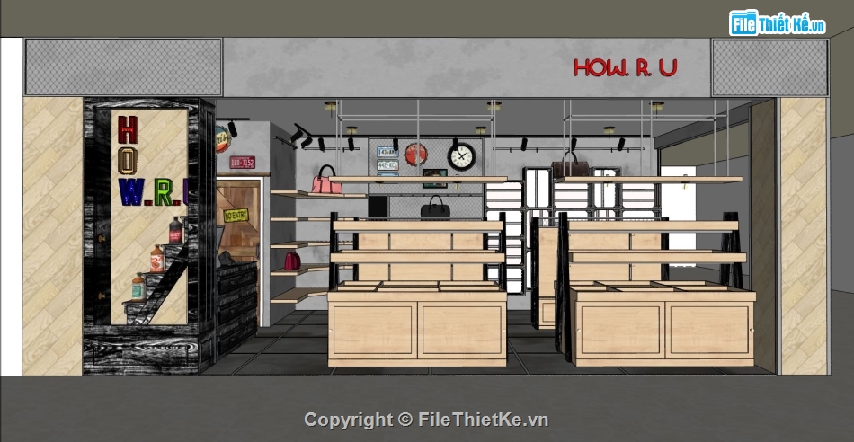 thiết kế cửa hàng,mẫu thiết kế của hàng sketchup,cửa hàng túi xách,model thiết kế cửa hàng su