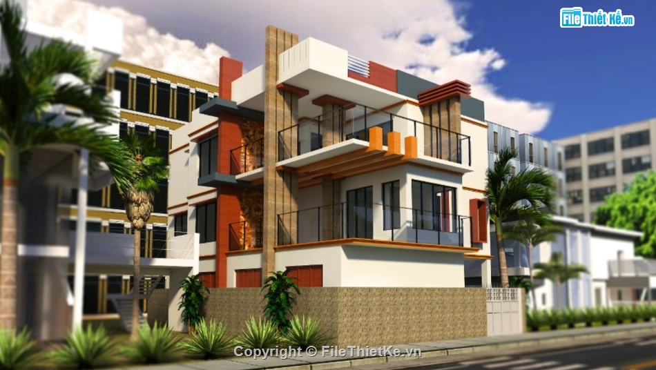 mẫu villa 3 tầng,sketchup villa 3 tầng,biệt thự 3 tầng