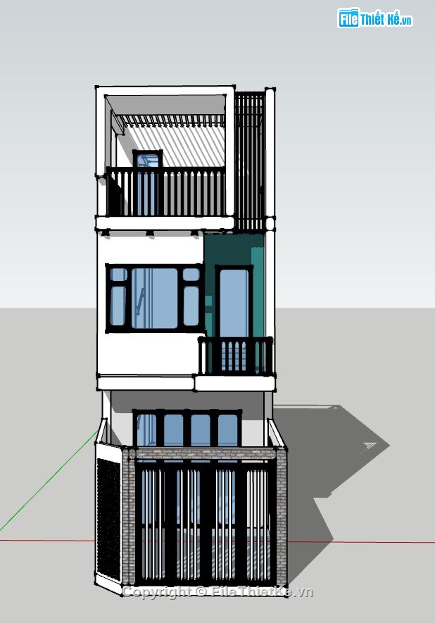 nhà phố 3 tầng,file sketchup nhà phố 3 tầng,model sketchup nhà phố 3 tầng,phối cảnh nhà phố 3 tầng